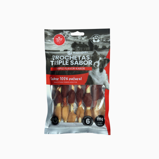 Happy Pets - Snack Perro Adulto Brochetas Triple Sabor